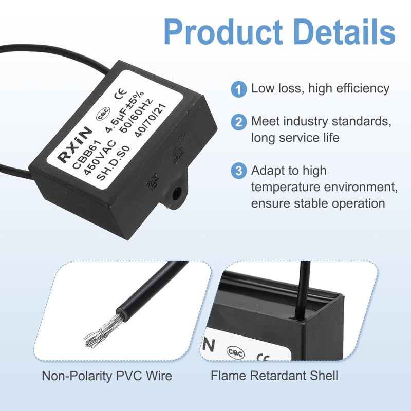 sourcing map CBB61 Capacitor, 4.5uF 450V 2-Wire Ceiling Fan Motor