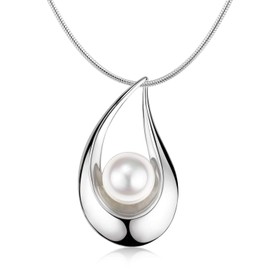 MATERIA by Matthias Wagner KA-26 Pearl Pendant 925 Sterling Silver with Freshwater Pearl Droplets with Necklace, Pearl Sterling Silver, Pearl