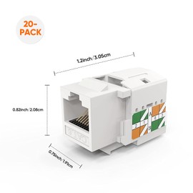 CableCreation Cat6 Keystone Jack RJ45 Keystone Jack, 20-Pack Keystone Cat6 Modular Female Connectors UL Listed, White