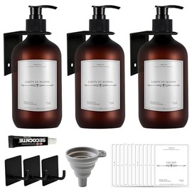 GALASALA Dispensador de Jabón Baño, Paquete de 3 Dispensador de Jabon Cocina, Dispensador de Jabón con Embudo, Etiqueta Impermeable, Gancho para Toall