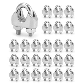 QWORK 5/16" Wire Rope Clamp Clip M8, 25 Pack Large U Bolt Saddle Guy Fastener, 304 Stainless Steel Fastener Cable Clamps, Connect 2 Layers of Wire to Form a Loop