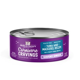 Stella & Chewy's Carnivore Cravings Savory Shreds Cans – Grain Free, Protein Rich Wet Cat Food – Wild-Caught Tuna & Mackerel Recipe – (2.8 Ounce Cans, Case of 24)