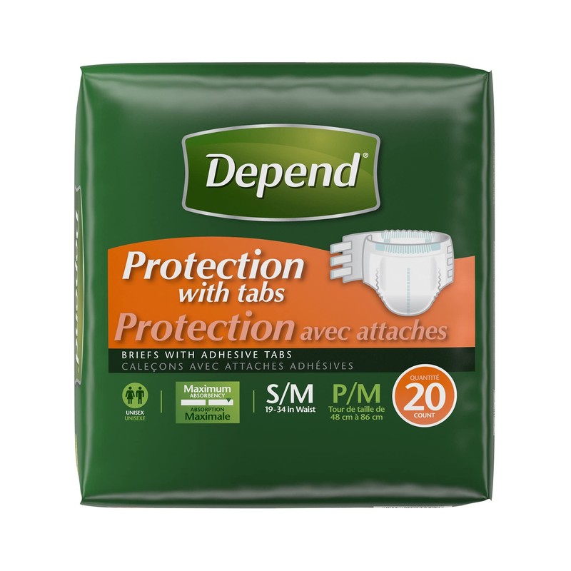 Depend Protection with Tabs, Maximum Briefs S/M, 20 Count 19-34