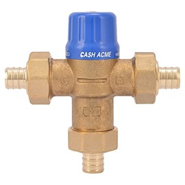 Cash Acme 3/4 Inch HG110 Crimp Thermostatic Mixing Valve with Barb Connections and Integral Checks, Brass Plumbing Fitting, 24507