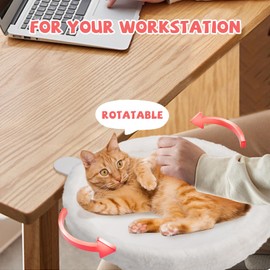 Cat Desk Bed - Cat Hammock for Desk, Soft Faux Fur Fabric, Adjustable Cat Shelf Bed for Indoor Cats, Easy Installation, Washable Pet Mat, Supports up to 50lbs, Modern Cat Furniture for Home and Office