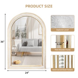 36x24 Inches Farmhouse Wooden Arched Wall Mirrors, Boho Decorative Arch Mirrors for Bathroom Over Sink, Living Room, Hallway, Foyer, Entryway