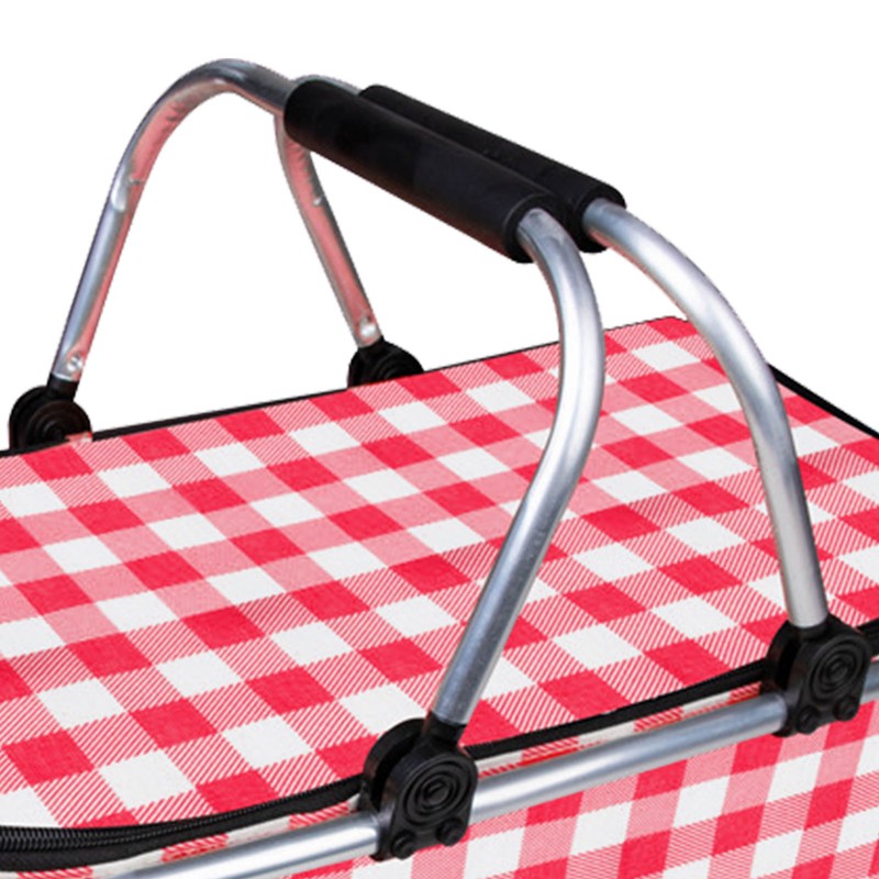 Picnic Basket Foldable Oxford Cloth Insulated Storage Basket with Check