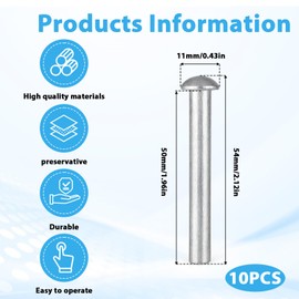 10 PCS Rivets for Spade Handle, Solid Rivet Tool Shovel Handle Replacement Rivets Round Head Aluminum Rivet Countersunk Fasteners for Shovel Fork Handles Repair Rake Hoe Garden Lawnmower 50x6mm