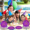 EVYIENEN 50 Pcs Happy Birthday Purple and Gold Paper Plates,