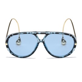 Long Keeper Retro Oversized Pilot Sunglasses for Women Men Double Bridge Sunglasses Trendy Ladies Aviation Sun Glasses Vintage Shades UV400 (Leopard Blue)