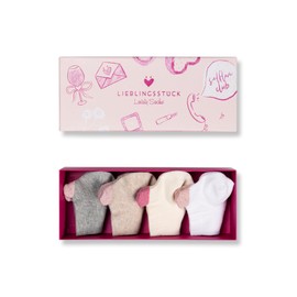 Lieblingsstück Lovely Socks - Women's Trainer Socks - Set of 4 - Cotton - Gift Box or Toiletry Bag - Anti-Bubble Protection - Non-Slip - Heart Motif - Short Stockings - Everyday Socks, Set of 4 (white