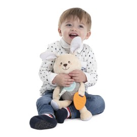 Chicco My Sweet Doudou Cuddly Cuddle Bunny, Soft Bunny Made of Multiple High-Quality Fabrics, with Soft Plastic Carrots for Teething Baby Toy, First Dolls, 0 Months +