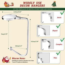 Christmas Stocking Holders for Mantle, Non-Slip Safety Fireplace Mantel Stocking Hooks with Separate Adhesive Strips, Silicone Pad Grip Hanger for Xmas Party Decoration (Silver,3)