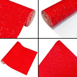 Greatdiy Sparkly Cherry Red Chunky Glitter Faux Leather Roll 12 x 52 inch Shiny Solid Color Christmas Fabric for DIY Bows Earrings Crafts (Cherry Red)