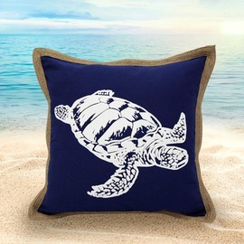 Contempo Lifestyles Nautical Throw Pillow Covers – Beach Pillow Cover for Couch or Bed – 100% Cotton Canvas – 18 x 18 Inch – Various Sea Creatures 3D Printing (18x18 Pillow Cover, Navy/White Turtle)