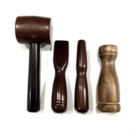 Pack 4 Hammer, Center-Punch, Chisel, Dumbbell Tok Sen Wedge Massager Wooden Tool Deep Tissue Therapy Toksen Massage Trigger Point Back Muscle Foot Stamp Wood Thailand
