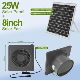 SUNMORN 25W Solar Panel Powered Fan - Adjustable Bracket Solar Exhaust Fan for Chicken Coop, Greenhouse, Shed (Gray)