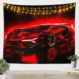 Feelyou Kids Boys Race Car Tapestry Wall Hanging Red Sports Car Tapestry for Kids Teens Boys Girls Extreme Sports Theme Wall Tapestry Speed Luxury Car Wall Art for Bedroom Living Room 59"x82"