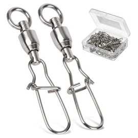 AMYSPORTS High-Strength Stainless Steel Swivel, Anti-Corrosion, Ball Bearing, Saltwater Fishing Tool, For Use With Lures, Snap, 50-Piece Set, 26.5 lbs (12 kg)