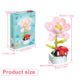 PHMING Flower Building Blocks Set, Creative Flower Building Toy Sets, Simulated Ladybird Bouquet with Flower Base, Botanical Collection for DIY Projects, Decoration