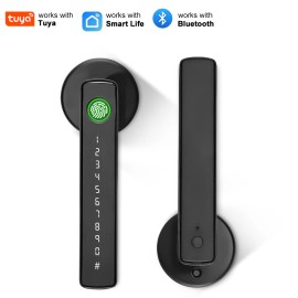 YFK Fingerprint Unlock Lock Tools Padlock Security Key Cutting Machine armor Plate APP Unlocking Door Smart Handle Lock Indoorcolor: Black