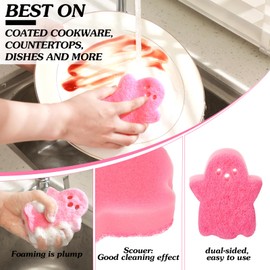 Tioncy 12 Pack Ghost Sponges Bulk Dual Sided Scrubber Ghost Kitchen Sponges Dishwashing Non Scratch for Kitchen Accessories Dish Scouring Black, White, Pink