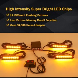 ROUTEKING 4X8LEDs Car Strobe Flash Lights - Hazard Warning Beacon Emergency Flashing Lights, for 12V/24V Car Vehicle Truck Trailer Caravan Camper Van(Amber)