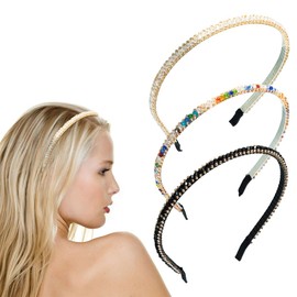 scicent Hair Accessories for Women 3 Pieces Headband for Washing Face Embellished Crystal Head Band Fashion Thin Rhinestone Headband Glitter Non-Slip Hairbands for Makeup Hair Hoops - 27906