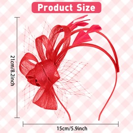 Orgoue Fascinators, Flower Fascinators Hats Headband with Feather for Women for Derby Cocktail Wedding Fancy Dress Party Red