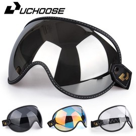 Bubble lens helmet half helmet universal eye protection lens three-quarters helmet goggles motorcycle retro windshield mask - Color: big-revo red