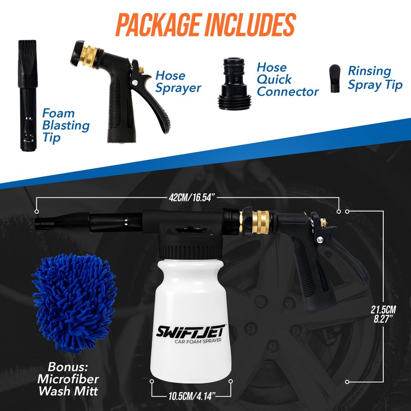 SwiftJet Car Wash Foam Gun + Microfiber Wash Mitt -