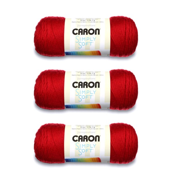 Caron Simply Soft Harvest Red Yarn - 3 Pack of 170g/6oz - Acrylic - 4 Medium (Worsted) - 315 Yards - Knitting, Crocheting & Crafts