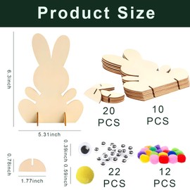 Easter Crafts for Kids, Easter Wooden Bunny Decoration, Wooden Easter Decorations with Colorful Pompoms and Fake Eyes, Easter Party Supplies DIY Decor (10pcs L)