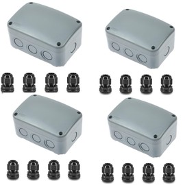 NineLeaf Outdoor Junction Box IP66 Waterproof Electrical Enclosure 4.9"x3.3"x2.3", PVC/ABS Project Box with 4PK 20mm Cable Glands, Weatherproof Grey Case for Outdoor Wire Connections, 4 Set