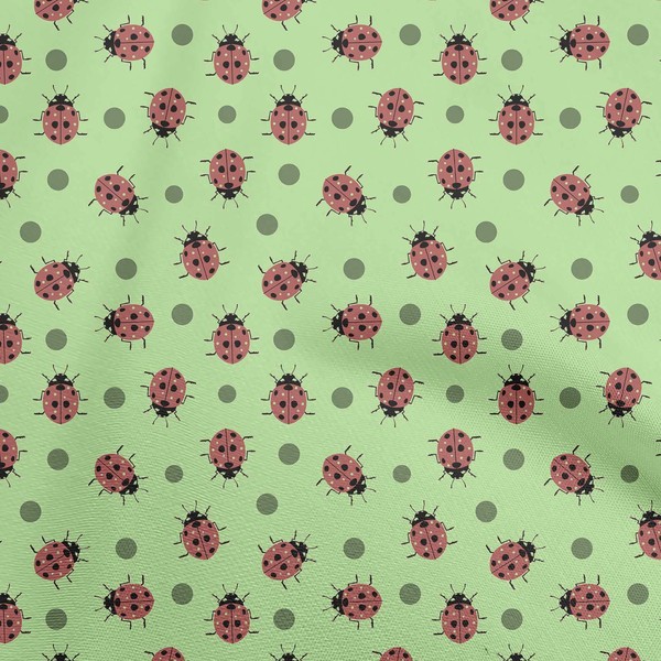 oneOone Cotton Cambric Light Green Fabric Bird Ladybird Dress Material