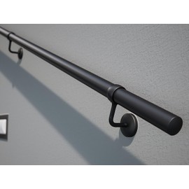 ROTHLEY Pipe Stair Handrail, 3Ft Metal Staircase Handrails Black Powder Coated Steel Hand Rails for Indoor & Outdoor Steps Wall Mount Support 1.6" Round Stair Railing with Zinc Alloy Brackets