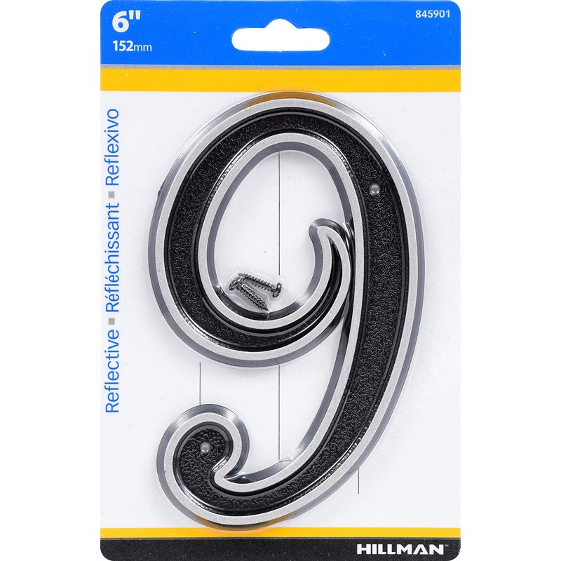 Hillman 845901 6-Inch Reflective House, Number 9,Black