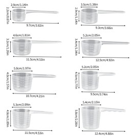 8 Stück Messlöffel Set, Dosier-Löffel 100ml/80ml/70ml/60ml/50ml/40ml/20ml/10ml, Transparente Messlöffel Aus Kunststoff f, Waschmittel Dosierhilfe, Dosierlöffel für Trockene Und Flüssige Zutaten