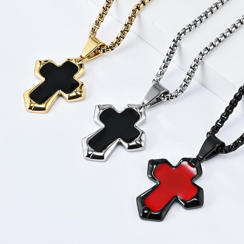 FATACI Cross Necklace for Men,Gold Plated Stainless Steel Hip Hop