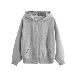 COZYEASE Women's Solid Full Zip Up Drawstring Hoodies Long Sleeve Hooded Jacket with Pockets Light Grey XS
