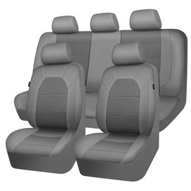 CAR PASS Leather Car Seat Covers Breathable Seat Cover Full Sets Airbag Compatible for Most Cars, SUVs, Trucks, and Vans (Full Set, Gray)