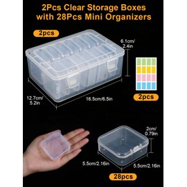 Furuising 28Pcs Mini Plastic Storage Box with Lid, Clear Beads Storage Boxes, Small Beads Containers, Empty Craft Organizer with 2 Big Clear Containers for Jewelry Beads Earrings Craft