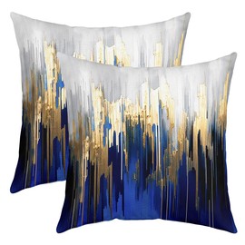 Erosebridal Set of 2 Abstract Art Cushion Cases Navy Gold Grey Pillow Covers, Geometry Stripe Throw Pillow Covers 24x24 Inch Golden Metallic Sequins Dark Blue Tie Dye Modern Cushion Cases