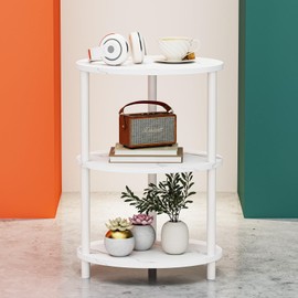 RISWER Small Round Side Table - 3-Tier Oval Accent Table for Small Spaces, Rustic Wood and Metal Couch End Table, Nightstand for Bedroom or End Table Living Room, Easy to Assemble, Charcoal Wenge