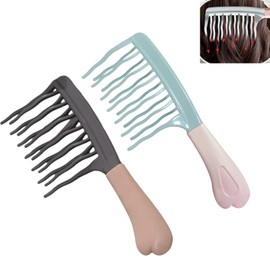 Double Row Wide Tooth Comb for Women - Big Tooth Detangling Comb for Curly and Permed Hair - Fluffy Hairdressing Styling Tool,All Hair Types, Adults, Unisex（2 Pack）