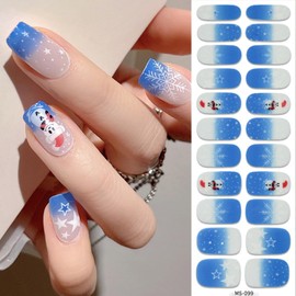 Christmas Nail Wraps Stickers Christmas Gel Nail Stickers for Nail Art Winter Snowman Nail Polish Strips Holiday Full Nail Wraps with White Snowflake Nail Design Christmas Gel Nail Strips for Women