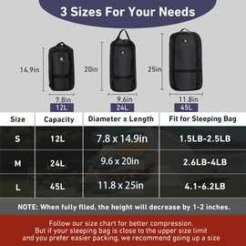 MOPHOEXII Compression Sack,12L/24L/45L Compression Stuff Sack,Water Resistant Sleeping Bag Carrier Lightweight Nylon Storage Sack-Space Saving Gear for Camping, Hiking