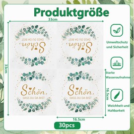 Glamifyr Pack of 30 Serviettes Schön Dass Du Da Bist,Schön Das Du Da Bist Napkins Table Decoration Wedding Napkins Eucalyptus Wedding Napkins Eucalyptus Napkins Birthday Napkins Sage 33 x 33 cm