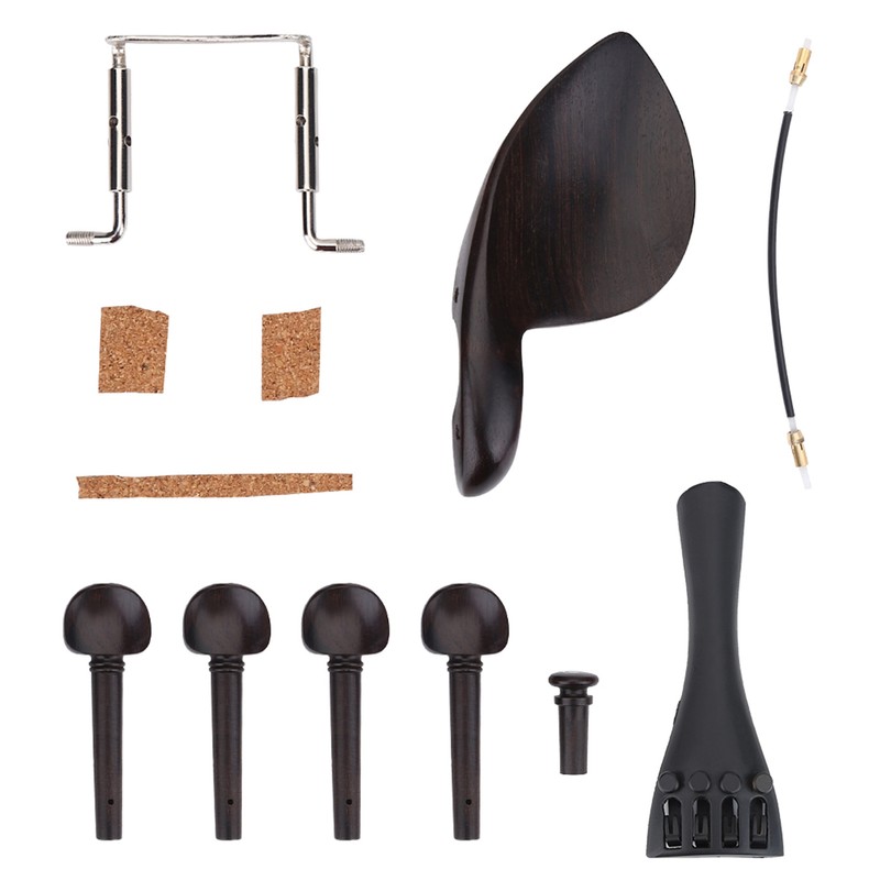 1Set Ebony Wood Violin Parts 4/4 Fittings Chinrest Pegs Tailpiece