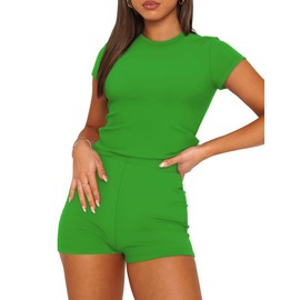 SAMPEEL Two Piece St Patricks Day Outfits for Women Short Sleeve Tops and Shorts Sets Spring Fashion Summer Clothes Keely Green M